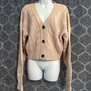 Love Tree Cable Knit Cardigan Sweater - Cream